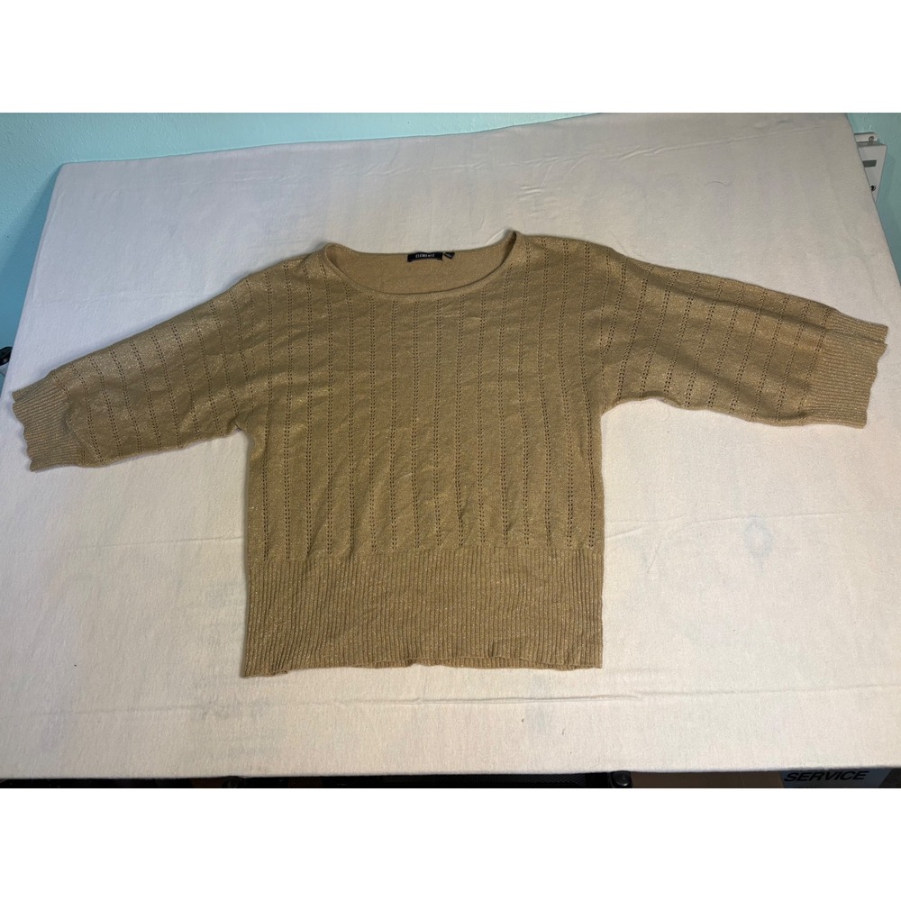 Elementz Womens Gold Metallic Pointelle Dolman 3/4 Sleeve Top Large 1326